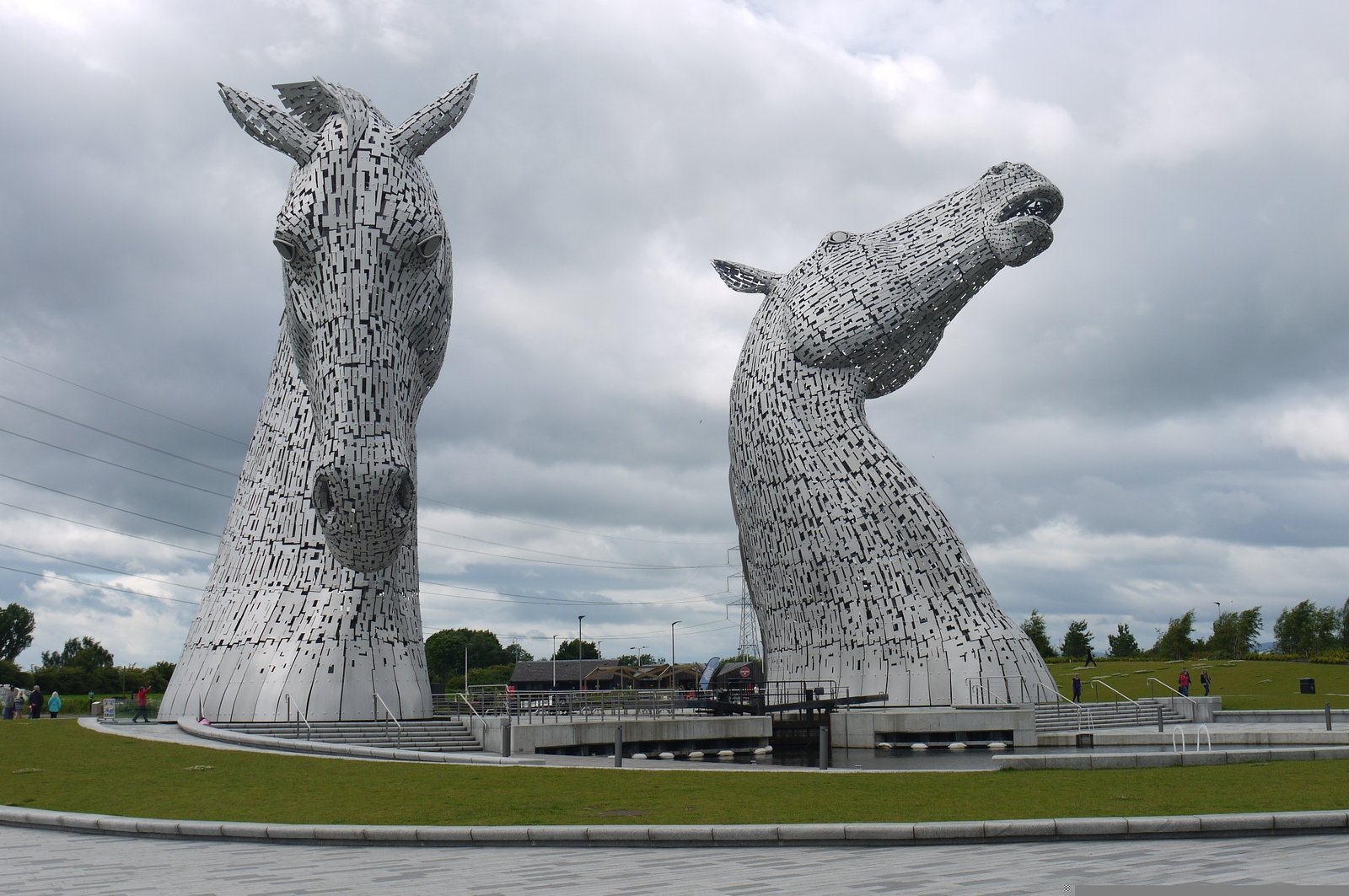 The Kelpies sculptures at Falkirk, iconic horse-head sculptures representing Scotland's canal heritage, part of an Edinburgh, Kelpies, and Stirling tour.